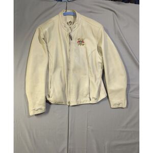 VTG Harley Davidson Womens White Ivory Leather Jacket USA Made Embroidery Sz XXL